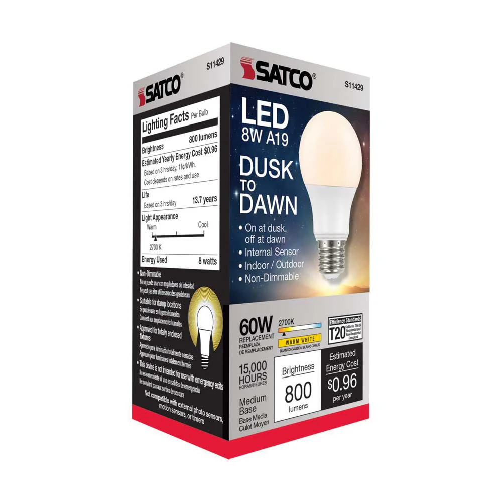 8.5W A19 LED Dusk to Dawn 2700K E26 Medium base 200 deg. Beam Angle 120v - Image 8