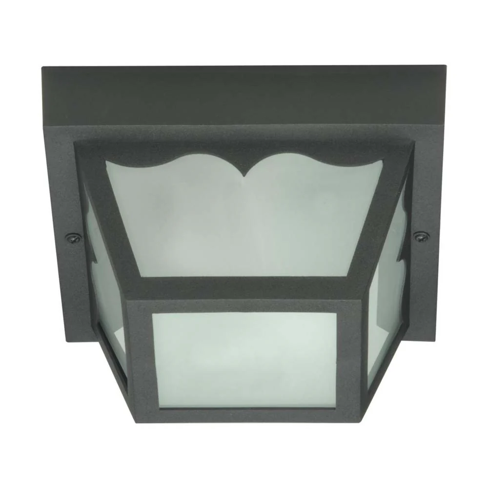 8-in Carport Flush Mount w/ Frosted Acrylic Panels Black Finish