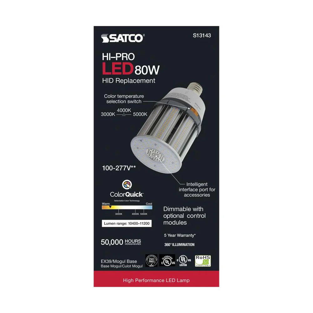 80W LED HID Replacement CCT Selectable Mogul extended base 100-277v - 400W equiv - Image 6