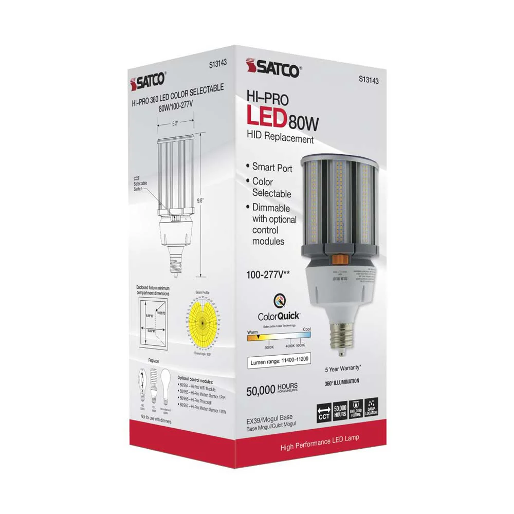 80W LED HID Replacement CCT Selectable Mogul extended base 100-277v - 400W equiv - Image 7
