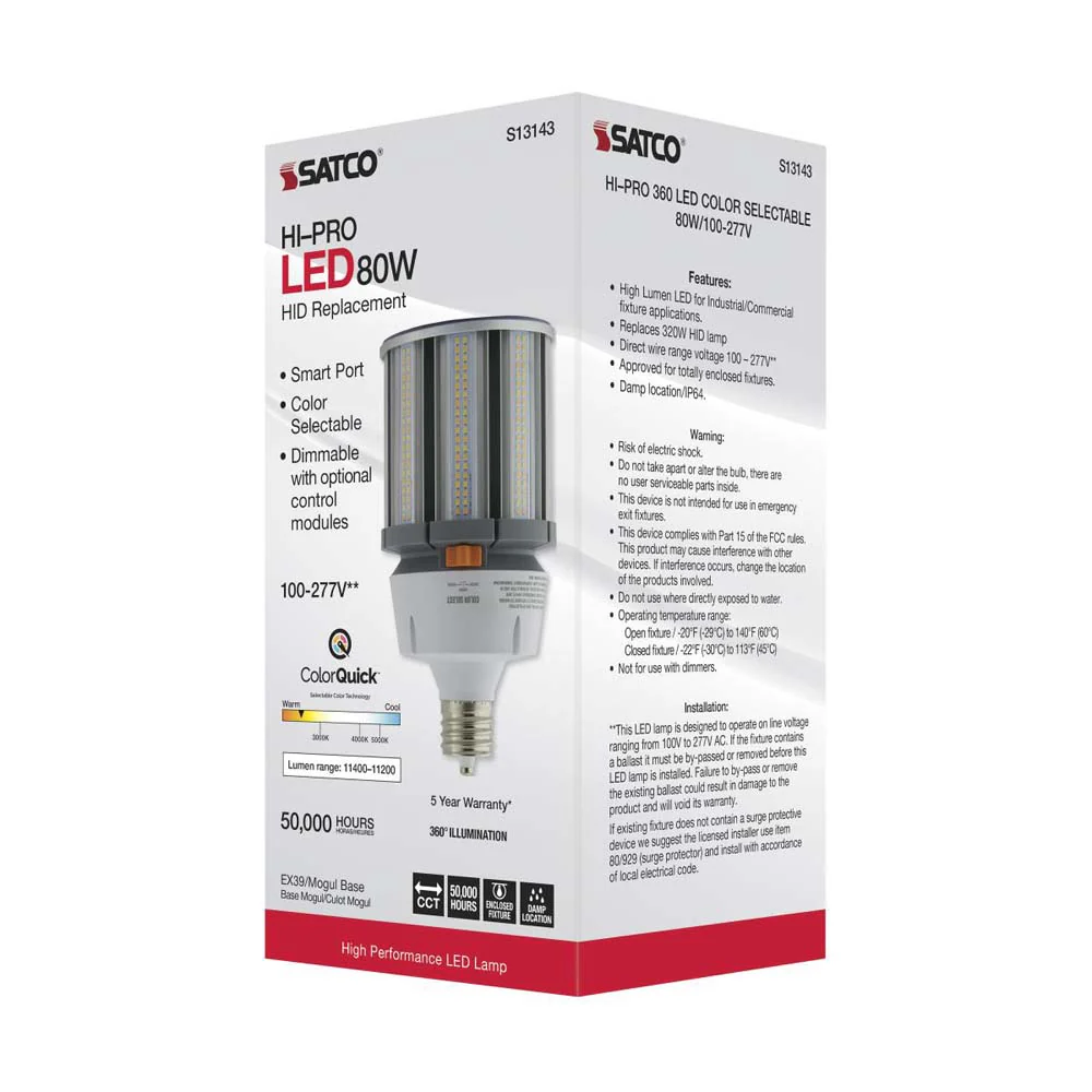 80W LED HID Replacement CCT Selectable Mogul extended base 100-277v - 400W equiv - Image 8