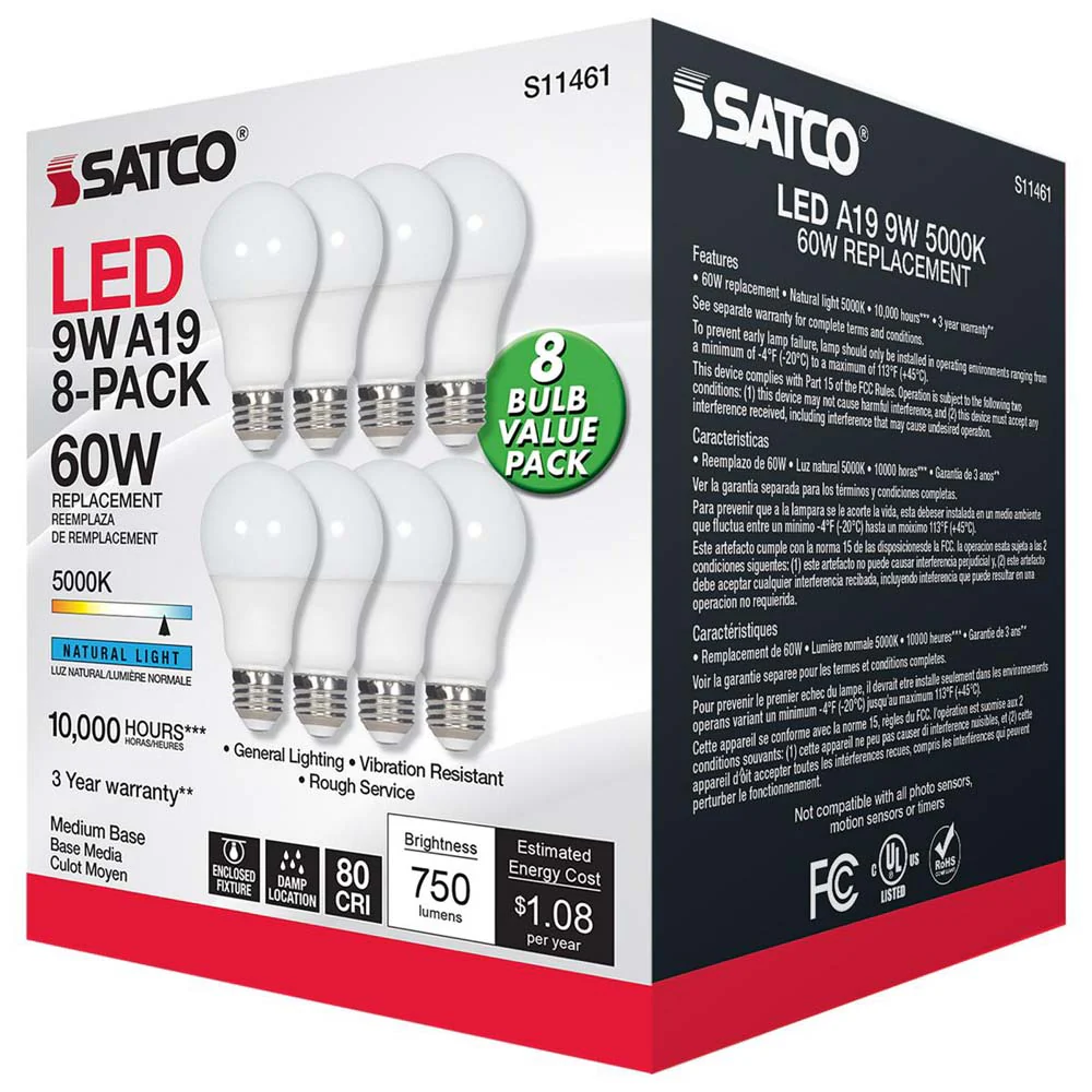 8Pk - 9W A19 LED 5000K Non-Dimmable E26 Medium base 120v - 60w equiv - Image 5