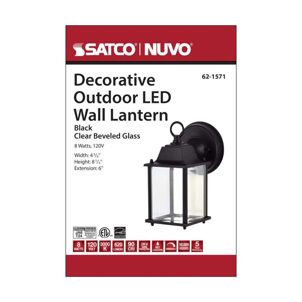 8w 3000K LED Cube Lantern Black Finish Clear Beveled Glass - Image 6