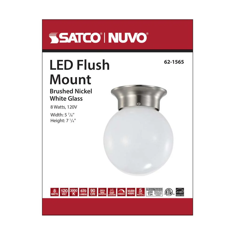 8w 6-in LED Flush Mount Fixture 3000K Dimmable Brushed Nickel Frosted Glass - Image 7
