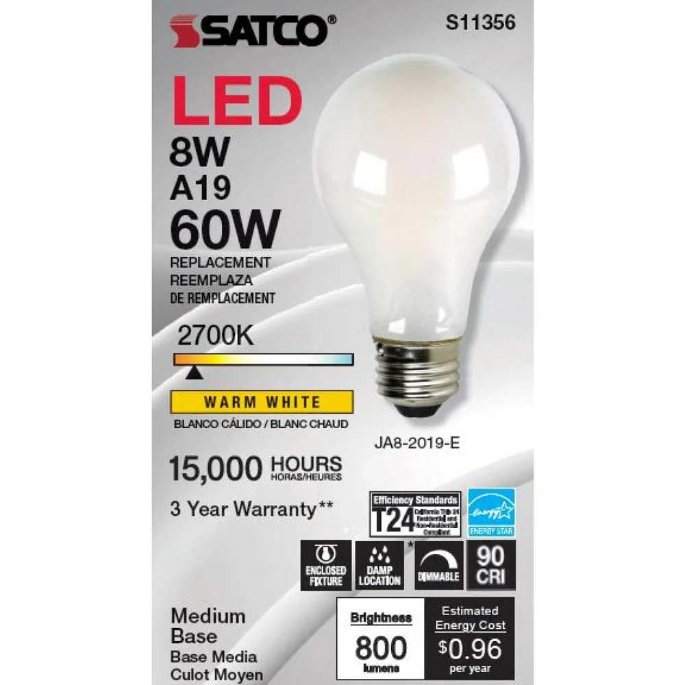 8W A19 LED Soft White 2700K Medium base 120v - Image 2