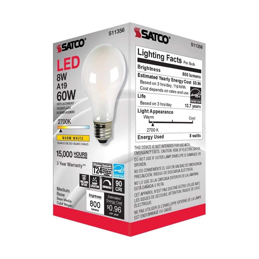 8W A19 LED Soft White 2700K Medium base 120v - Image 6