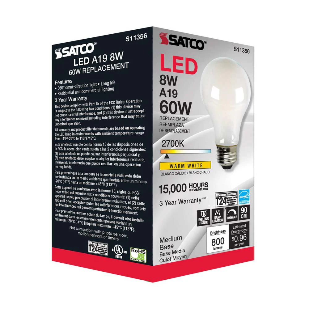 8W A19 LED Soft White 2700K Medium base 120v - Image 7