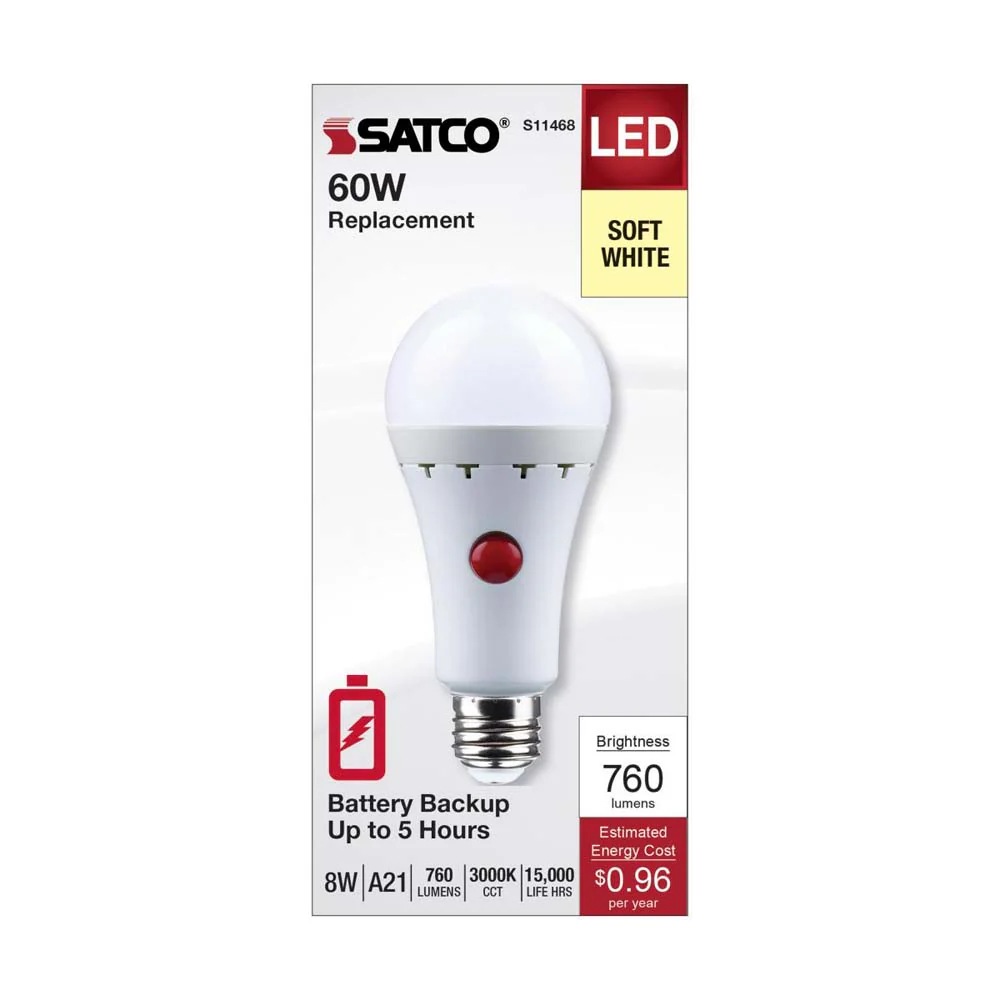 8W A21 LED 3000K Medium Base 120v Battery Backup - 60w equiv - Image 5