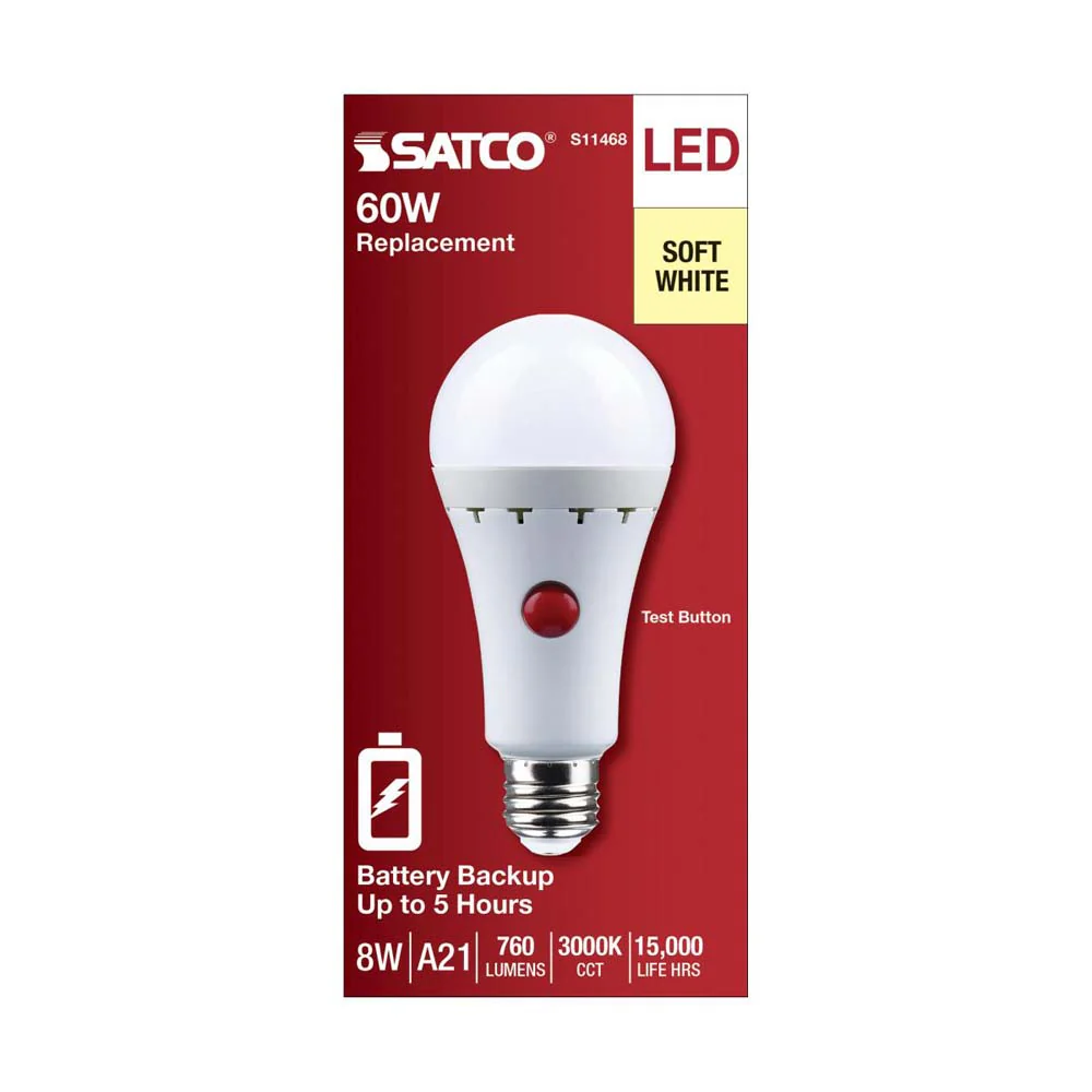 8W A21 LED 3000K Medium Base 120v Battery Backup - 60w equiv - Image 6