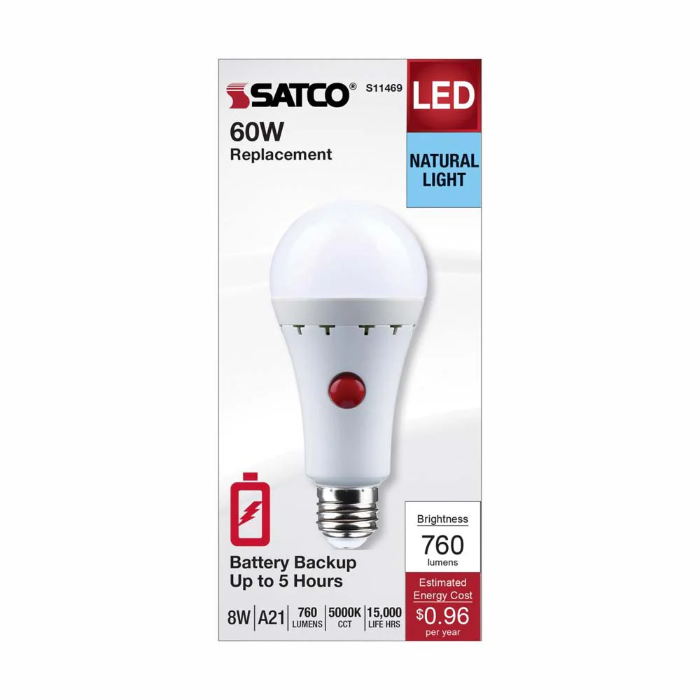 8W A21 LED 5000K Medium Base 120v Battery Backup - 60w equiv - Image 5
