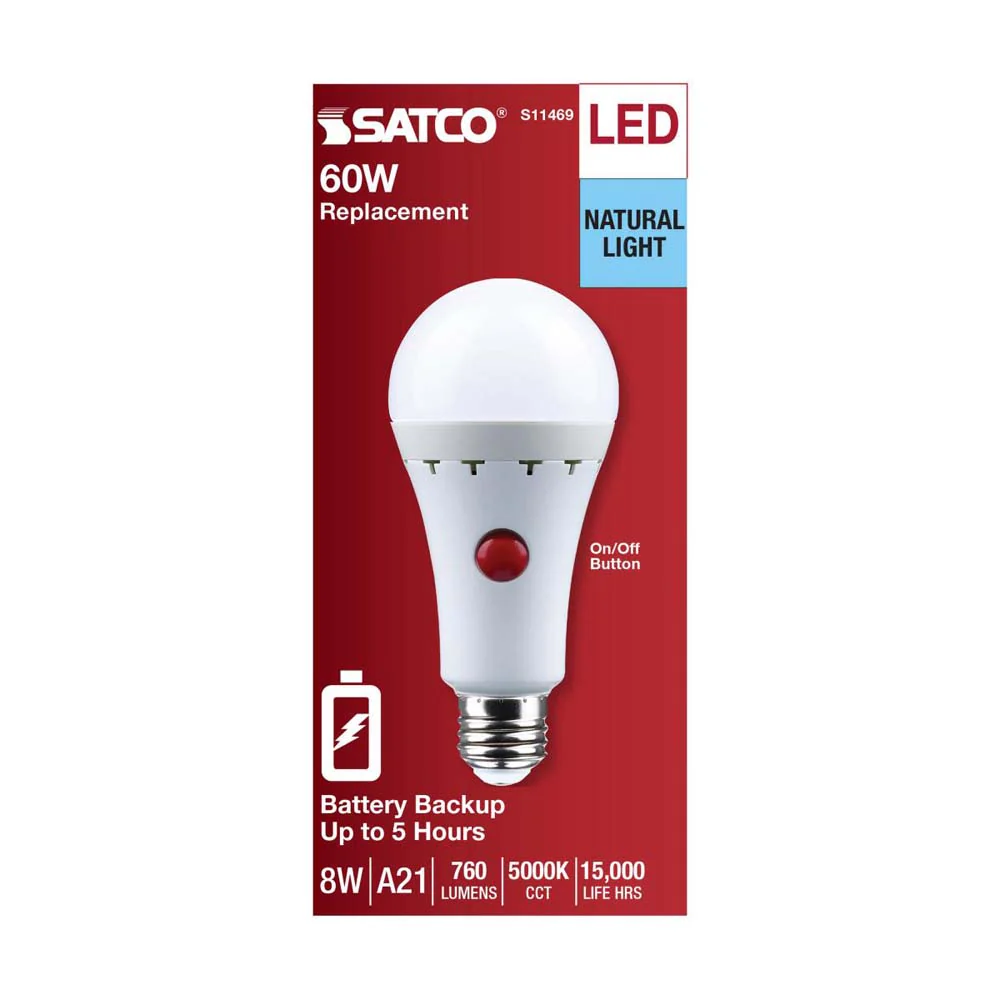 8W A21 LED 5000K Medium Base 120v Battery Backup - 60w equiv - Image 6