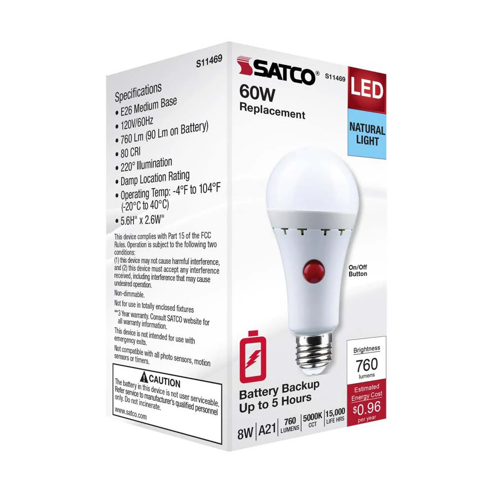8W A21 LED 5000K Medium Base 120v Battery Backup - 60w equiv - Image 8