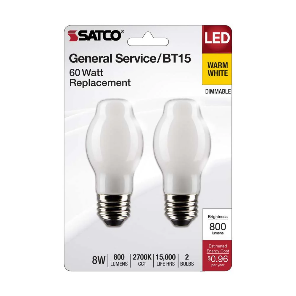 8W BT15 LED White Medium Base 2700K 800 Lumens 120v - Image 2