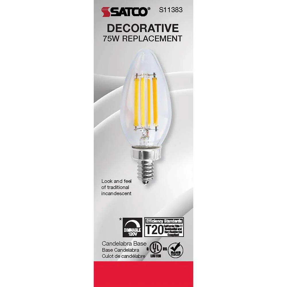 8W C11 LED Clear Candelabra base 2700K - Image 3