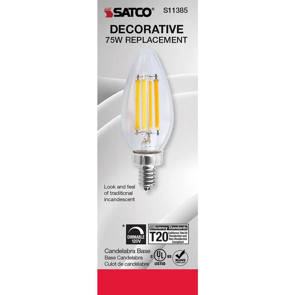8W C11 LED Clear Candelabra base 3000K - Image 3