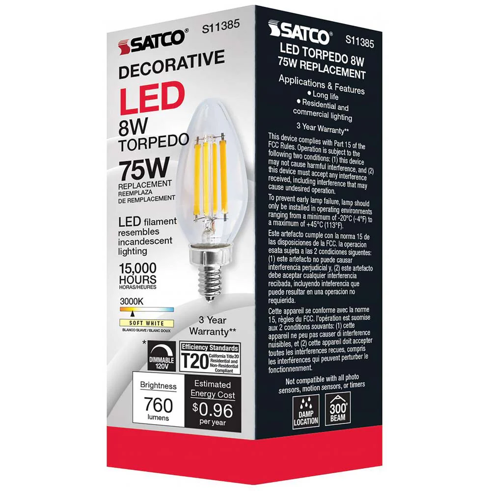 8W C11 LED Clear Candelabra base 3000K - Image 6