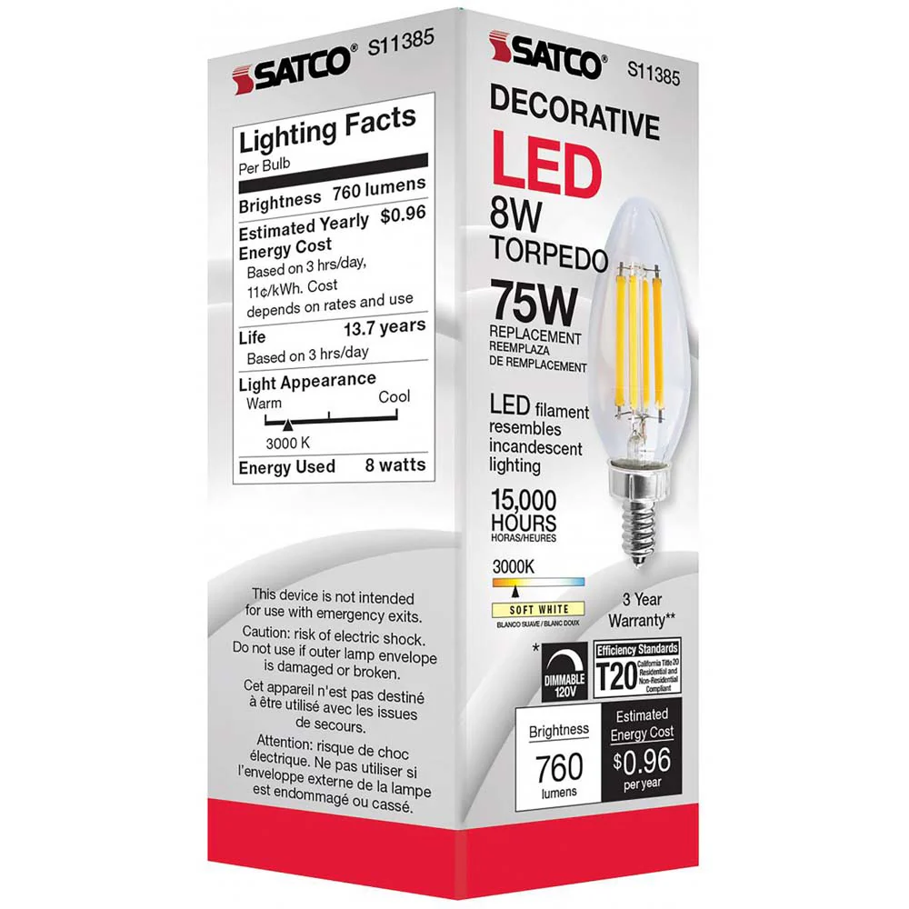 8W C11 LED Clear Candelabra base 3000K - Image 7