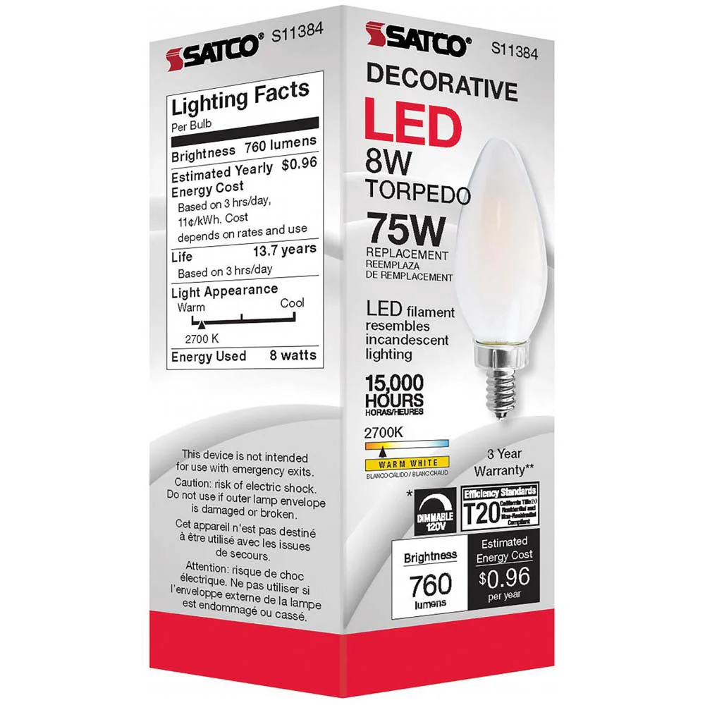 8W C11 LED Frosted Candelabra base 2700K - Image 7