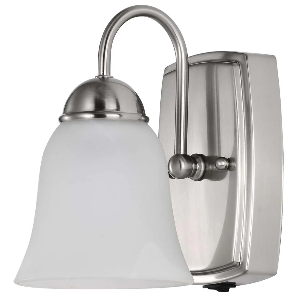 8w LED Vanity Fixture 3000K Brushed Nickel w/ Alabaster Glass w/ Switch - Image 2