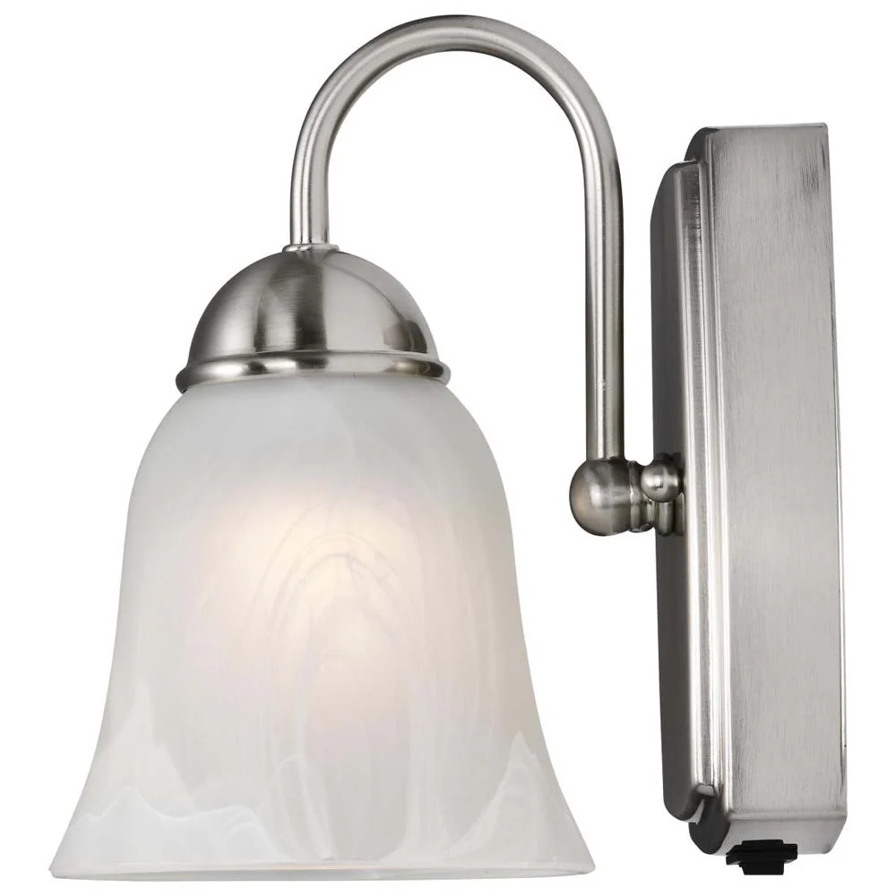 8w LED Vanity Fixture 3000K Brushed Nickel w/ Alabaster Glass w/ Switch - Image 5