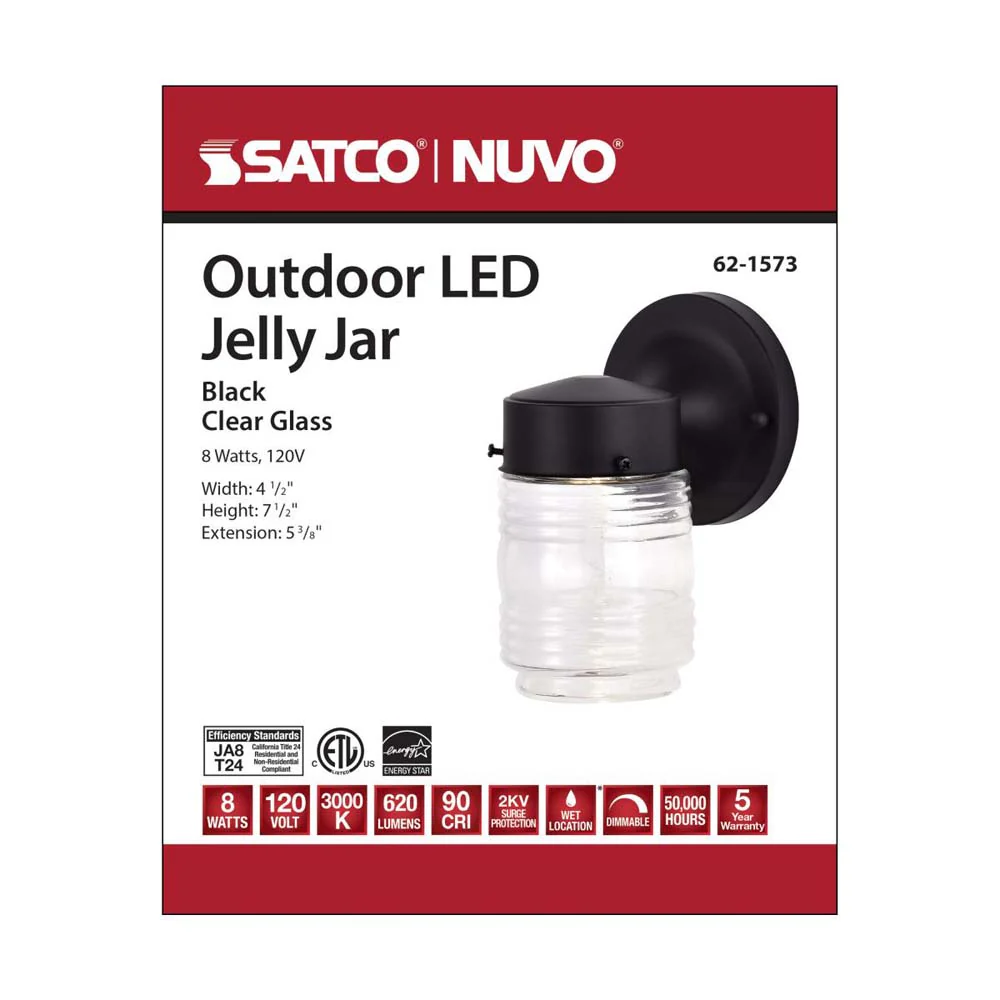 8w Porch Wall Mason Jar Fixture 3000K Black Finish w/ Clear Glass - Image 7