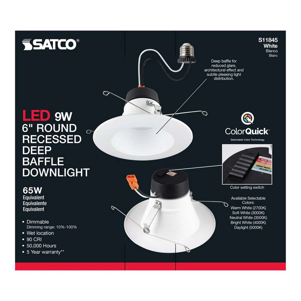 9w 6-in Deep Baffle CCT-Tunable Recessed LED Downlight - Image 7