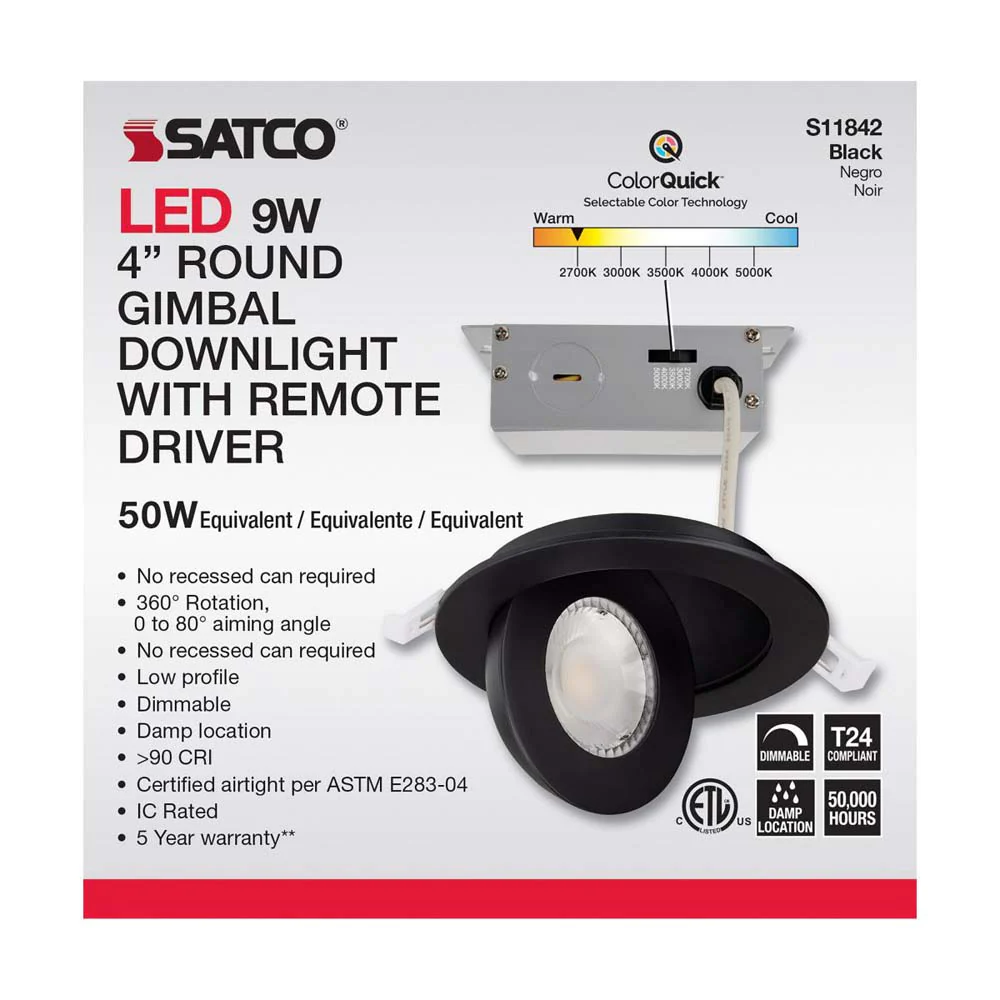 9w CCT Tunable LED Direct Wire Downlight 4-in Round Remote Driver Black - Image 6