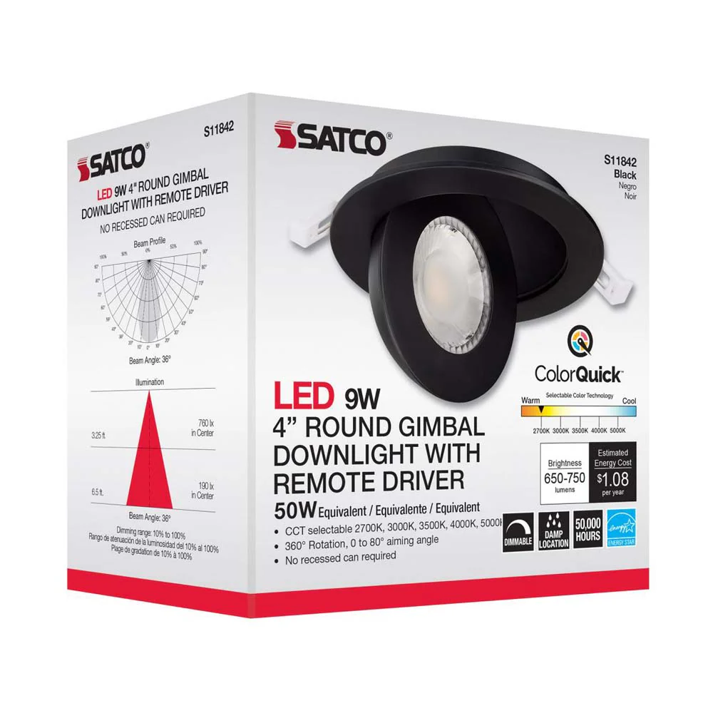 9w CCT Tunable LED Direct Wire Downlight 4-in Round Remote Driver Black - Image 8
