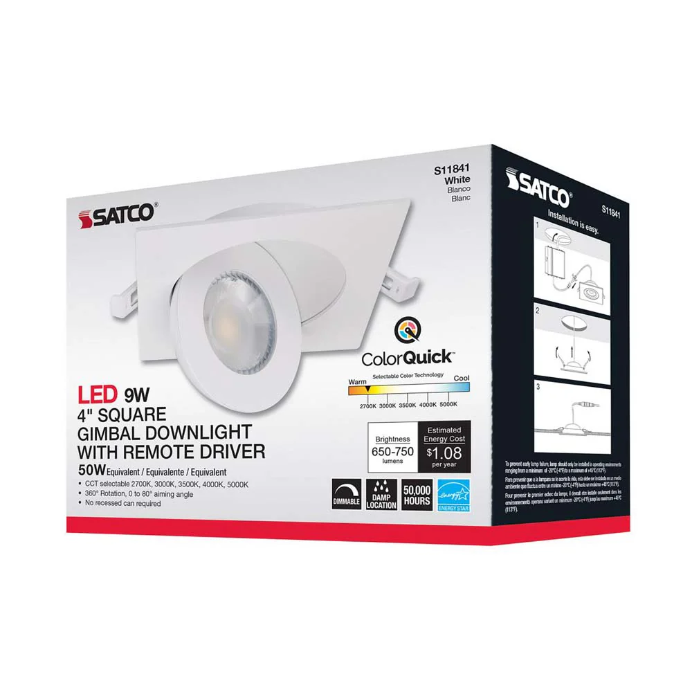 9w CCT Tunable LED Direct Wire Downlight 4-in Square Remote Driver White - Image 7