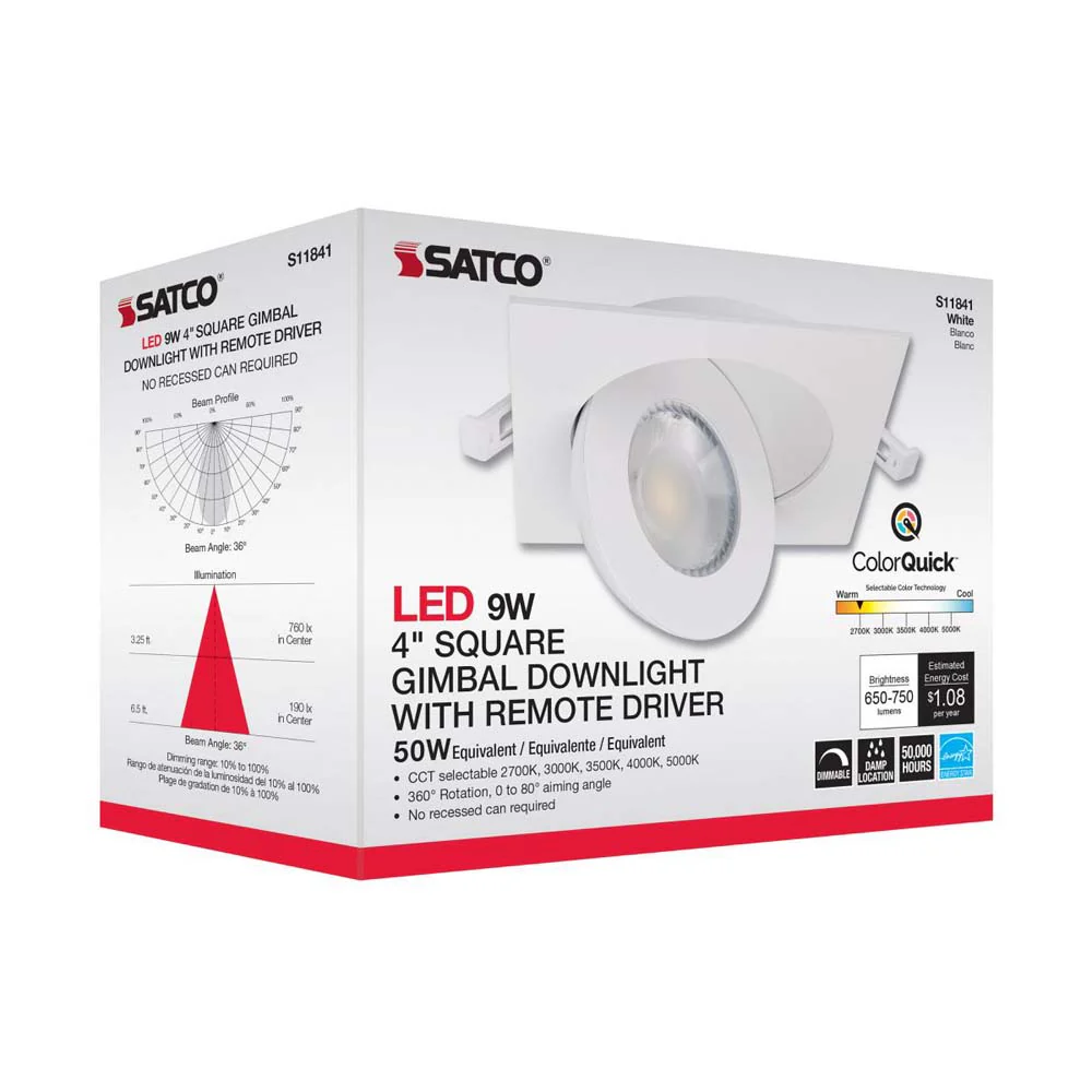 9w CCT Tunable LED Direct Wire Downlight 4-in Square Remote Driver White - Image 8