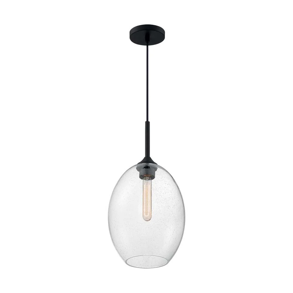 Aria Medium Pendant Fixture Matte Black Finish w/ Clear Seeded Glass 120v - Image 2
