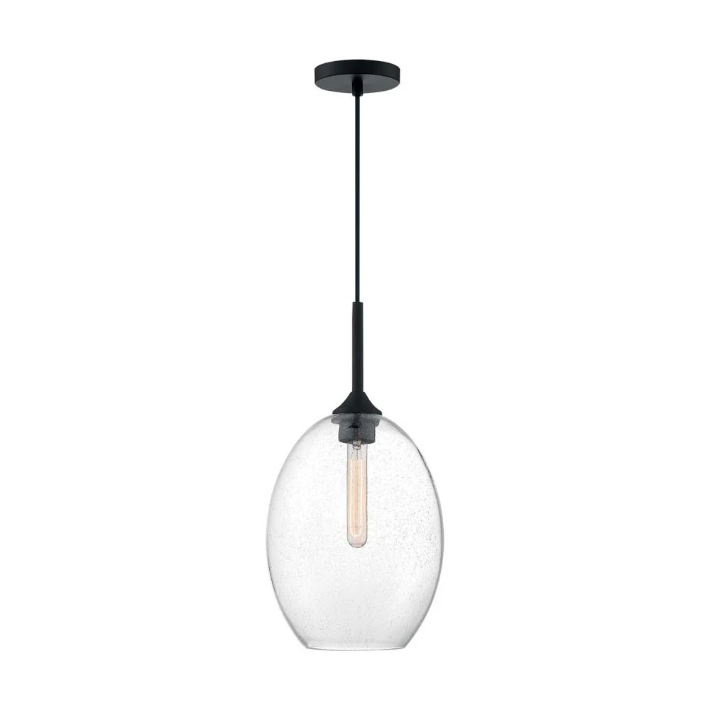 Aria Medium Pendant Fixture Matte Black Finish w/ Clear Seeded Glass 120v - Image 3