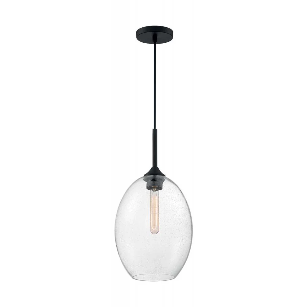 Aria Medium Pendant Fixture Matte Black Finish w/ Clear Seeded Glass 120v - Image 4