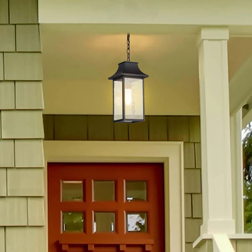Austen Outdoor 17-in Hanging Light Matte Black Finish w/ Clear Water Glass - Image 8