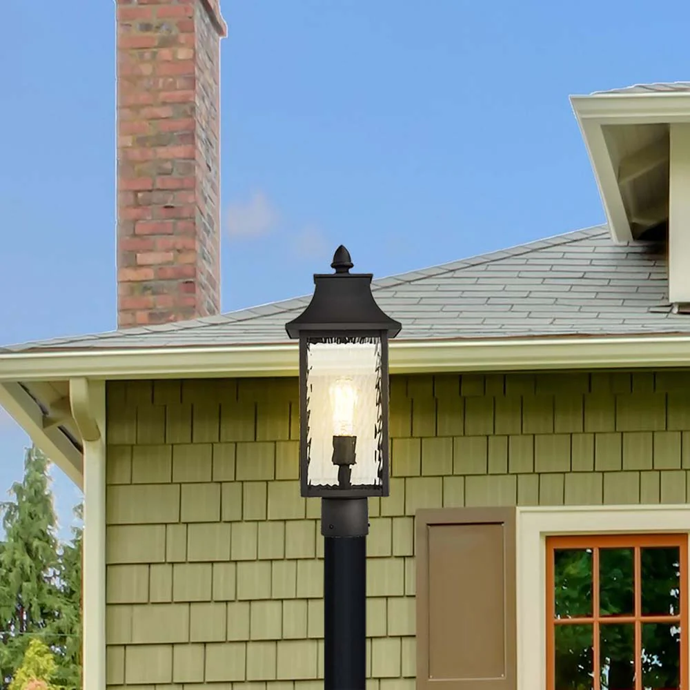 Austen Outdoor 20-in Post Light Lantern Matte Black Finish w/ Clear Water Glass - Image 9