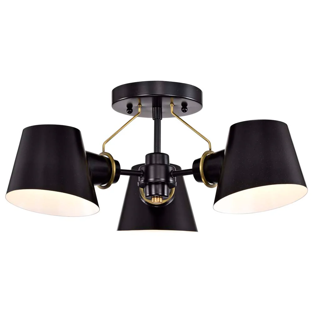 Baxter 3-Light Semi-Flush Black with Burnished Brass - Image 2
