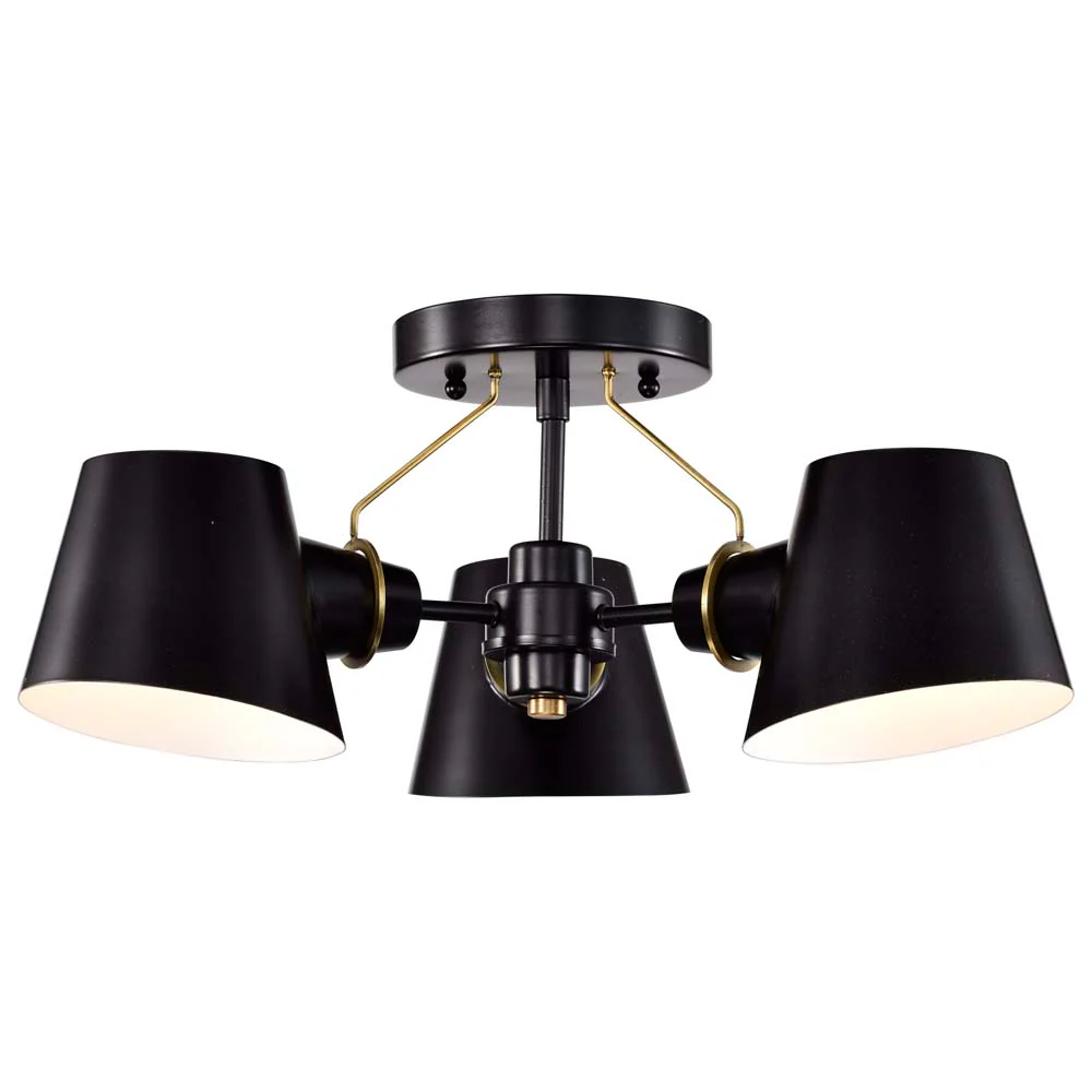 Baxter 3-Light Semi-Flush Black with Burnished Brass - Image 5