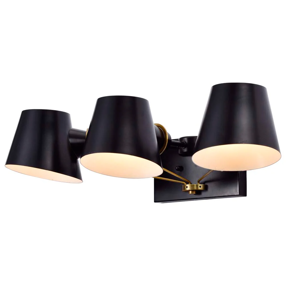 Baxter 3 Light Vanity Black with Burnished Brass - Image 2