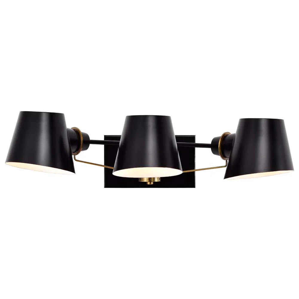 Baxter 3 Light Vanity Black with Burnished Brass - Image 3
