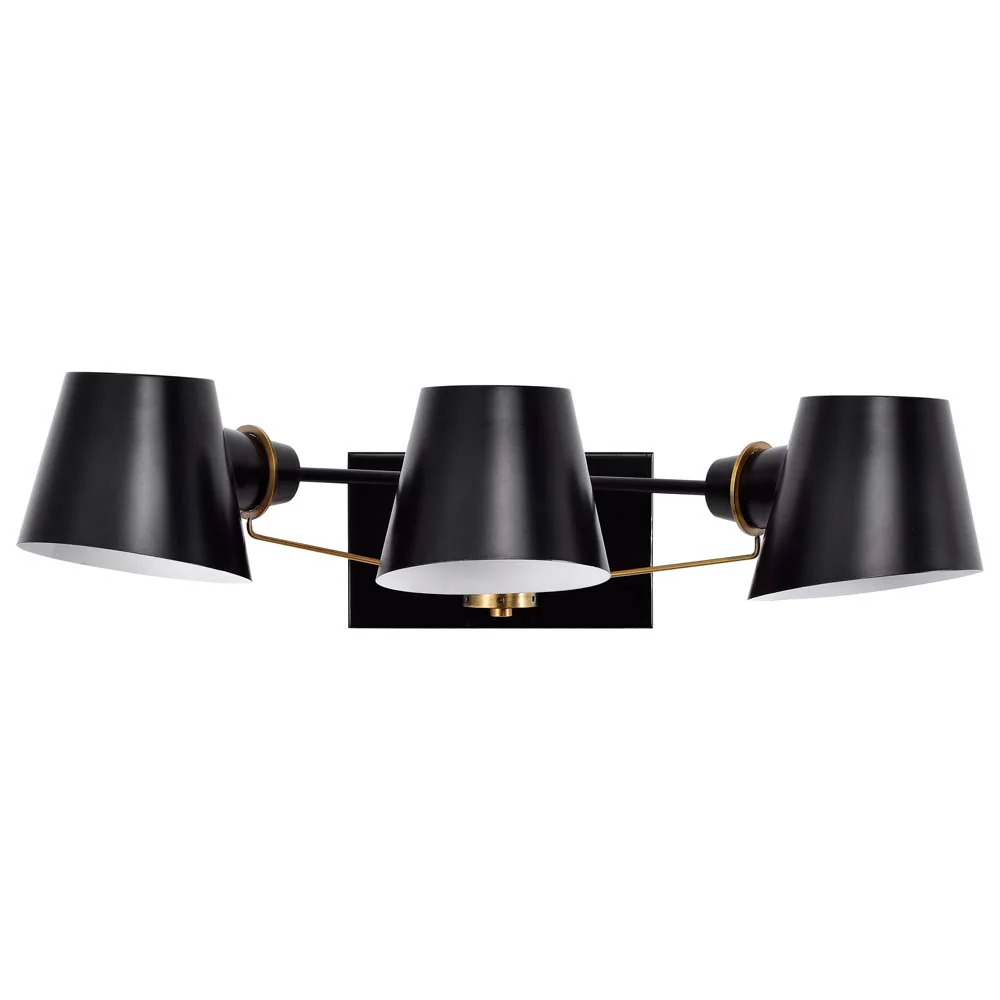 Baxter 3 Light Vanity Black with Burnished Brass - Image 4