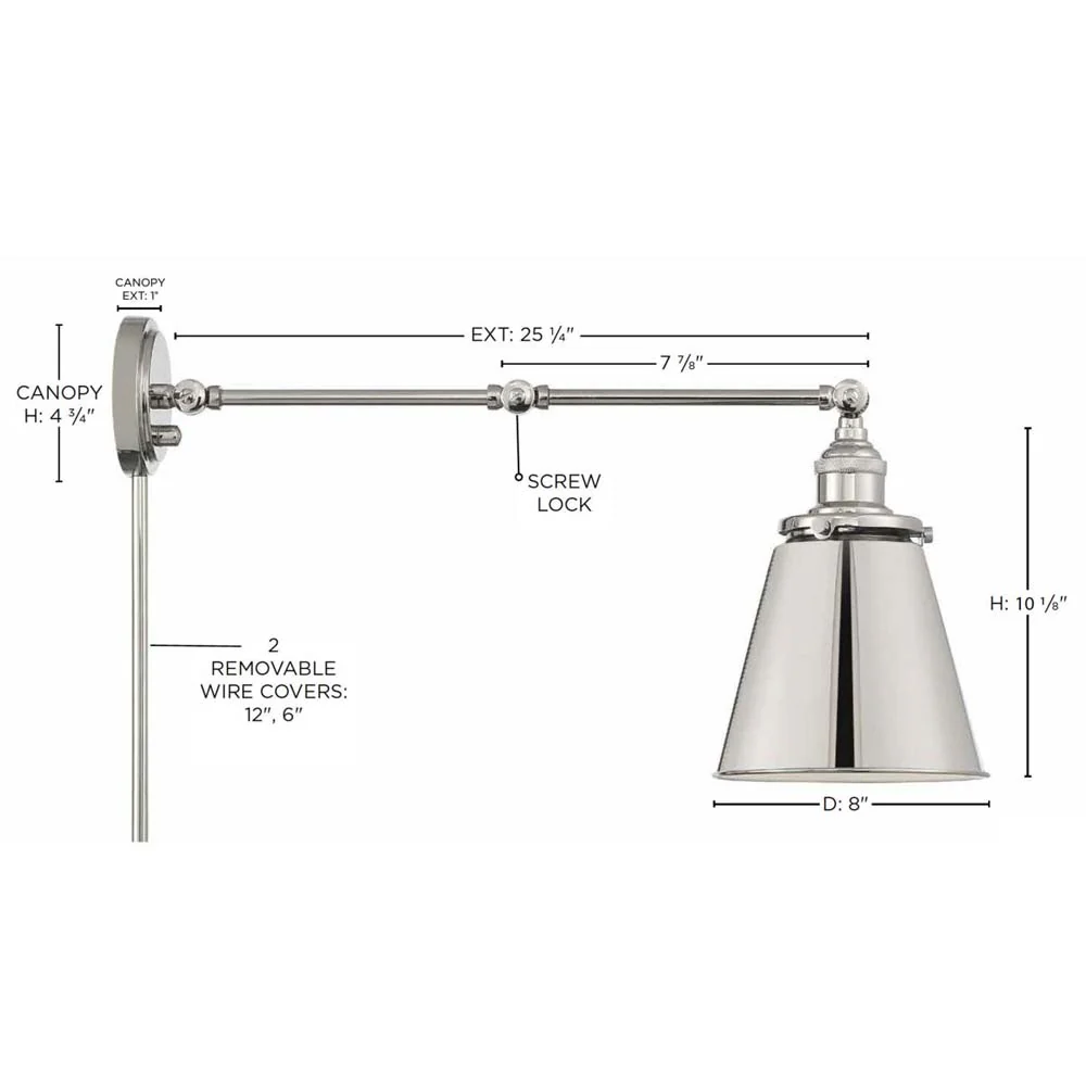 Bayard Swing Arm Lamp Polished Nickel w/ Switch 120v - Image 6