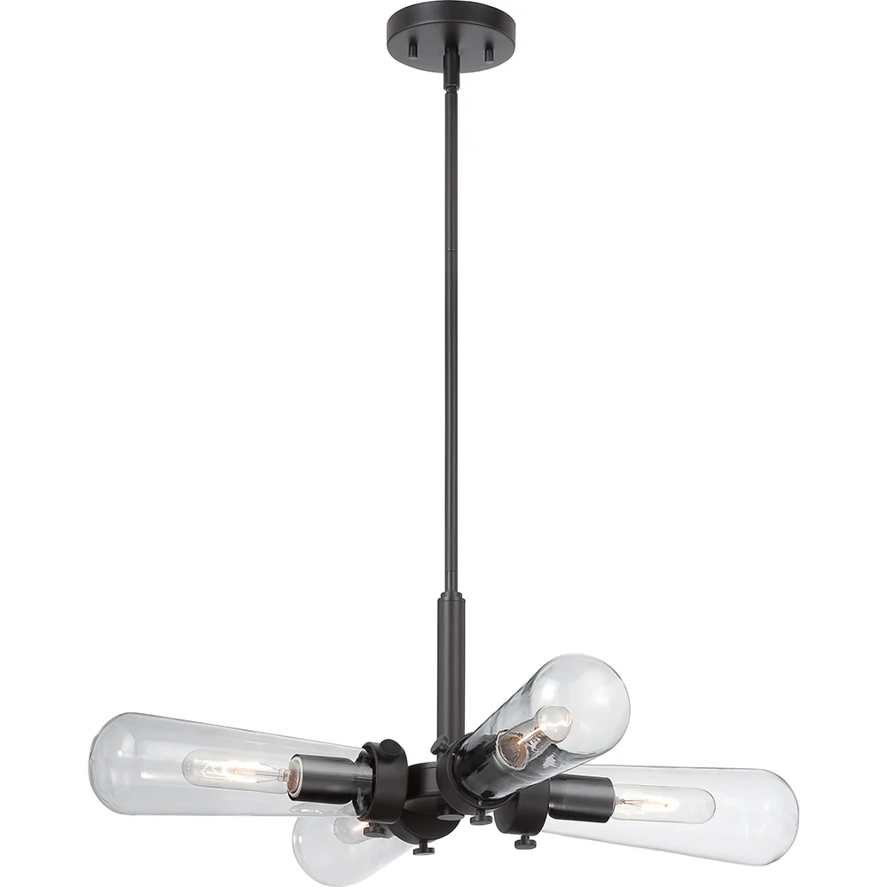 Nuvo Beaker 4-Light Hanging Light Fixture w/ Clear Glass in Aged Bronze Finish