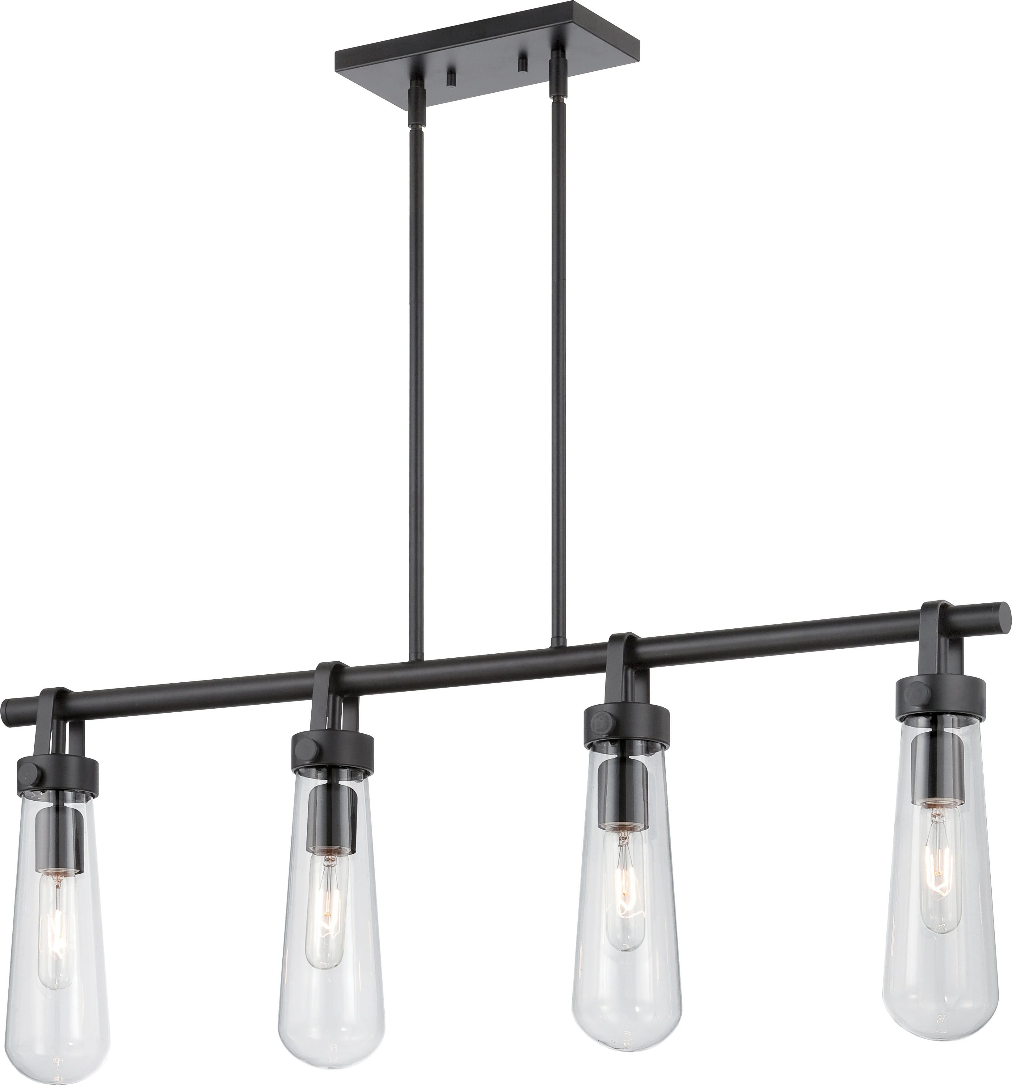 Nuvo Beaker 4-Light Island Pendant Light w/ Clear Glass in Aged Bronze Finish