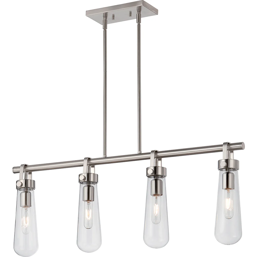 Nuvo Beaker 4-Light Island Pendant Light w/ Clear Glass in Brushed Nickel