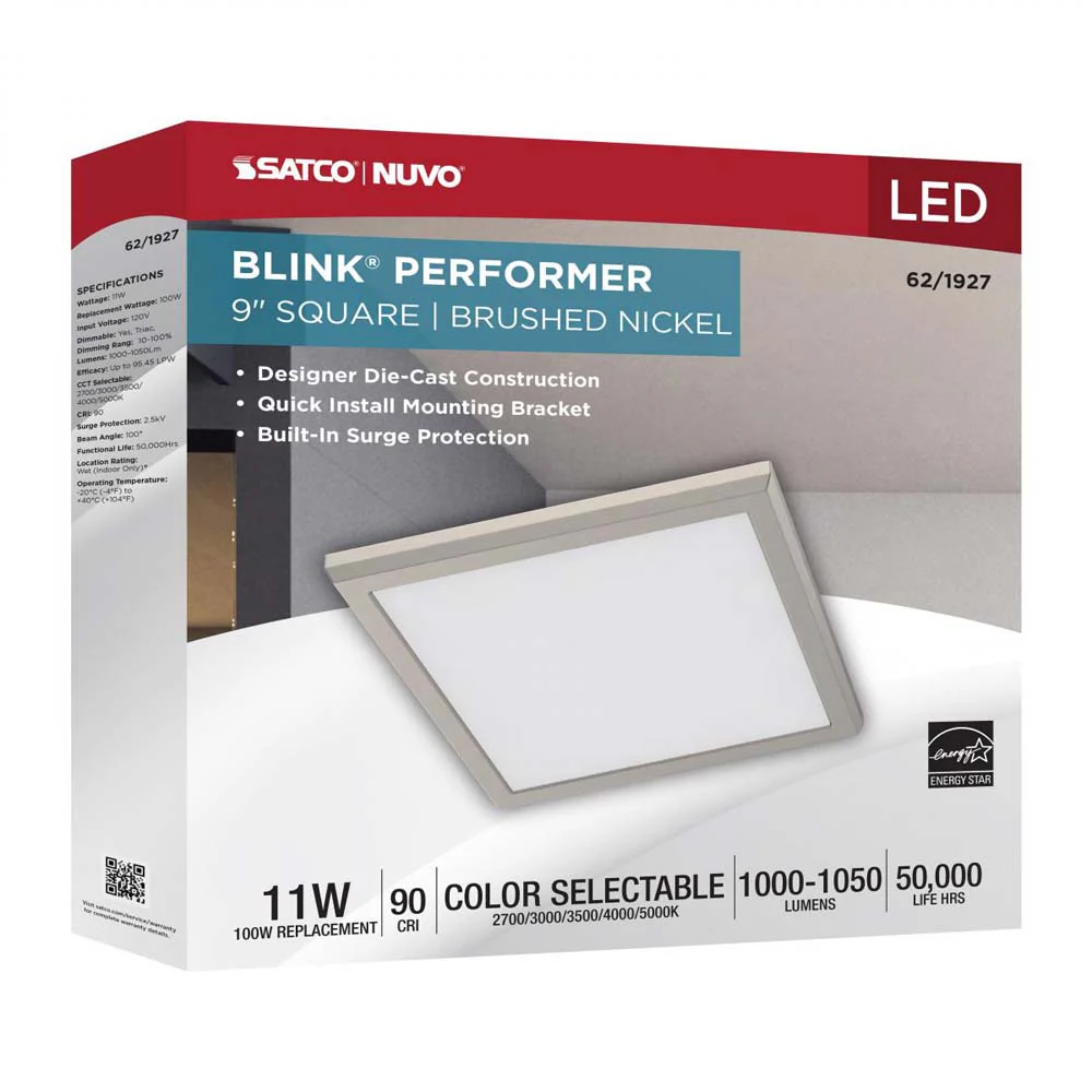 Blink Performer 11w 9-in Brushed Nickel LED 5 CCT Tunable Square Downlight - Image 7
