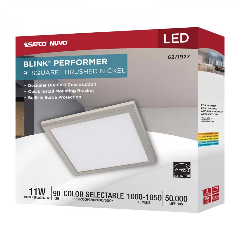 Blink Performer 11w 9-in Brushed Nickel LED 5 CCT Tunable Square Downlight - Image 8