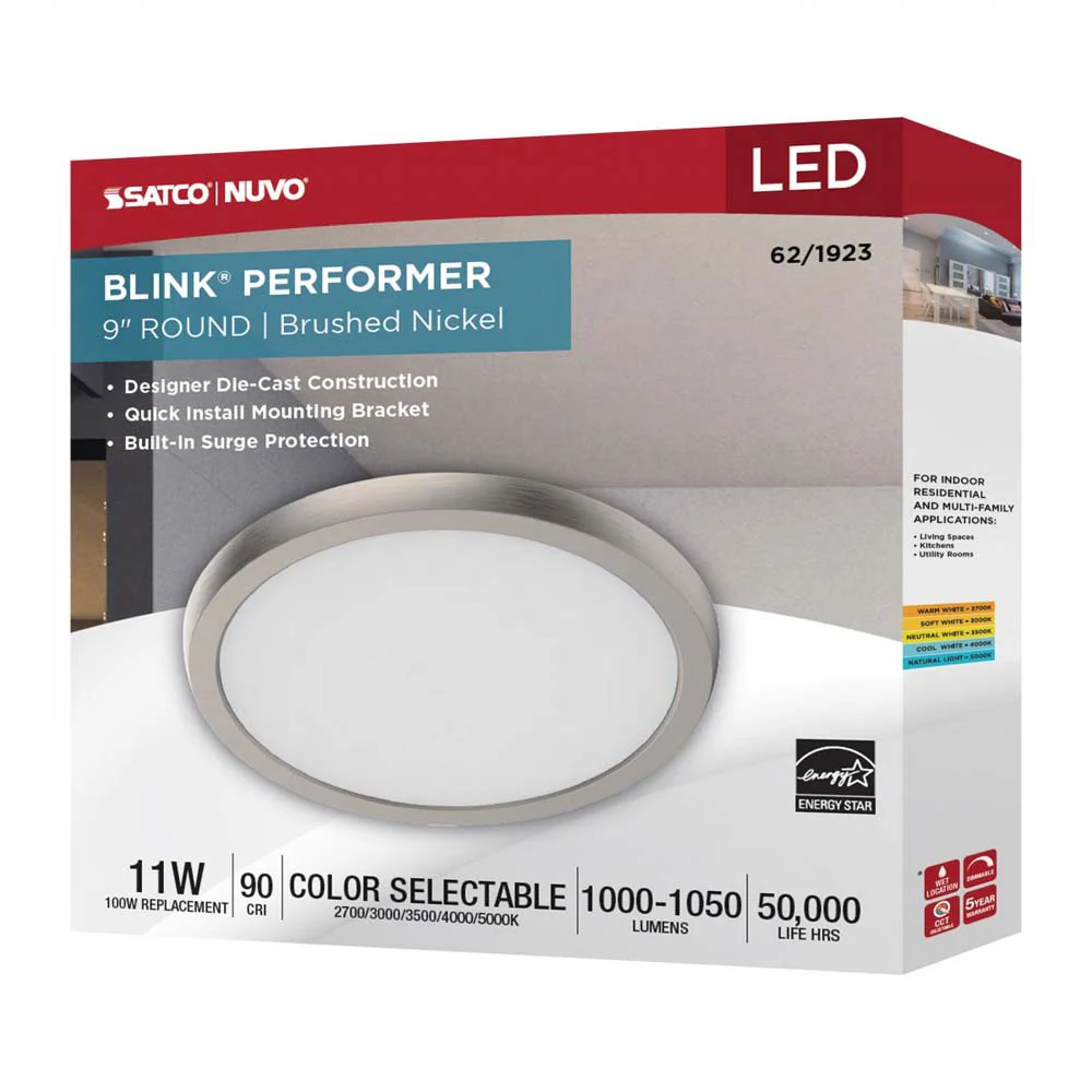 Blink Performer 11w 9-in LED Round Downlight 5 CCT Tunable Brushed Nickel Finish - Image 7