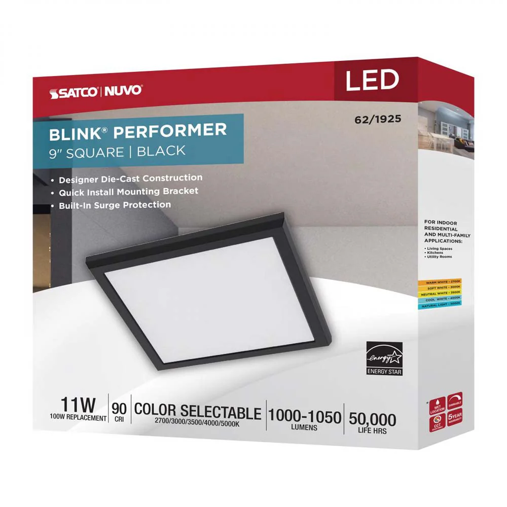 Blink Performer 11w 9-in LED Square Downlight 5 CCT Tunable Black Finish - Image 8