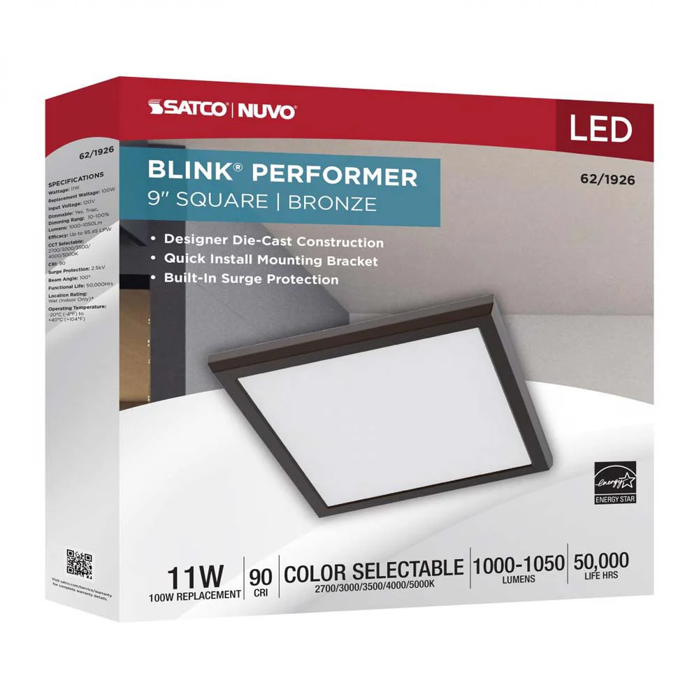Blink Performer 11w 9-in LED Square Downlight 5 CCT Tunable Bronze Finish - Image 7