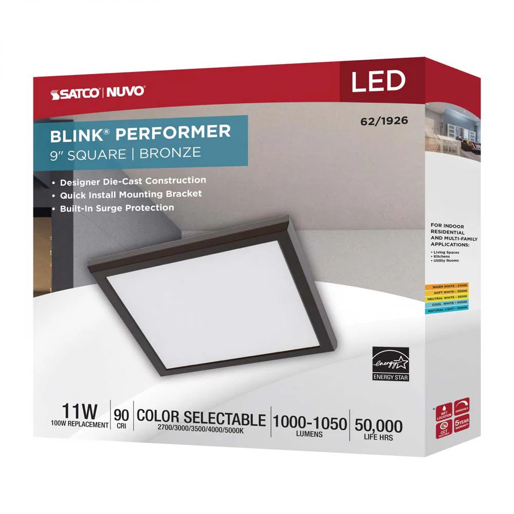 Blink Performer 11w 9-in LED Square Downlight 5 CCT Tunable Bronze Finish - Image 8